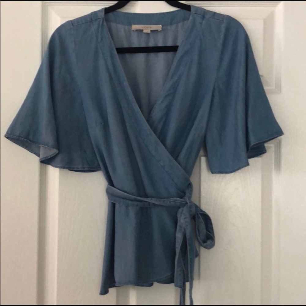 LOFT Denim Wrap Top